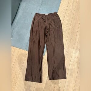 Reformation Gale Satin Mid-Rise Bias Pants in Brown